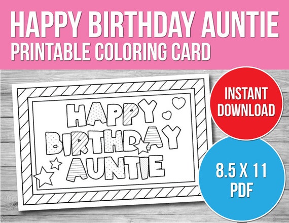 Happy Birthday Auntie Coloring Card Printable Birthday - Etsy
