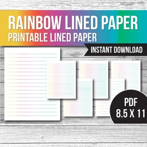 Lot de papiers lignés imprimables, règle du Collège à grande règle, carnet de notes papier ligné PDF SVG PNG Jpeg arc-en-ciel