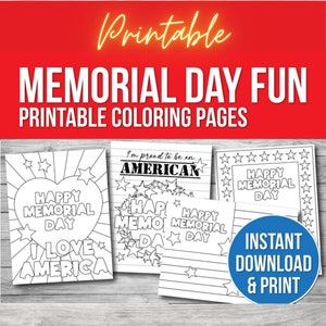 Memorial Day Printable Coloring Activity, Memorial Day Craft Art, Digital Download Printable PDF