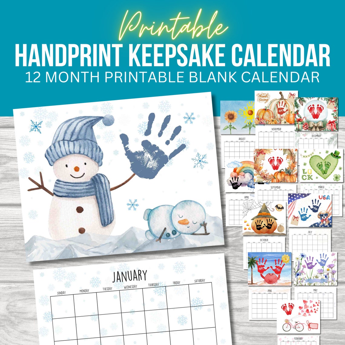 Handprint Keepsake Calendar 2026 | Printable Kids Art Project PDF ...