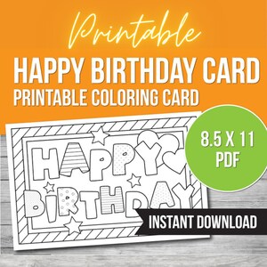 Happy Birthday Coloring Card, Happy Birthday Mom, Happy Birthday Dad, Printable Card, Color Your Own, Gift for Mom Dad