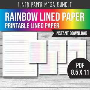 Rainbow Lined Paper, Printable Lined Paper, Digital Paper, Paper with Lines, Instant Download PDF