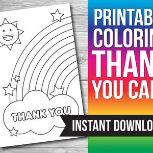 Printable Thank You Coloring Card Rainbow Thank You Card - Etsy