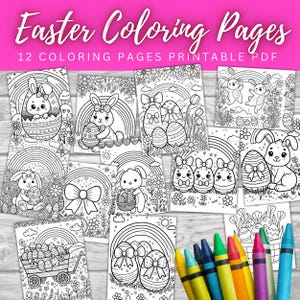 Easter Coloring Page PRINTABLE, 12 Cute Easter Coloring Sheets, Kids Coloring Easter Crafts Printable PDF
