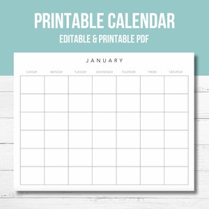 Blank Printable Calendar, Editable Calendar, 12 Month Calendar, Blank Calendar, Printable PDF
