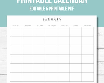 Blank Monthly Calendar: Editable, Undated