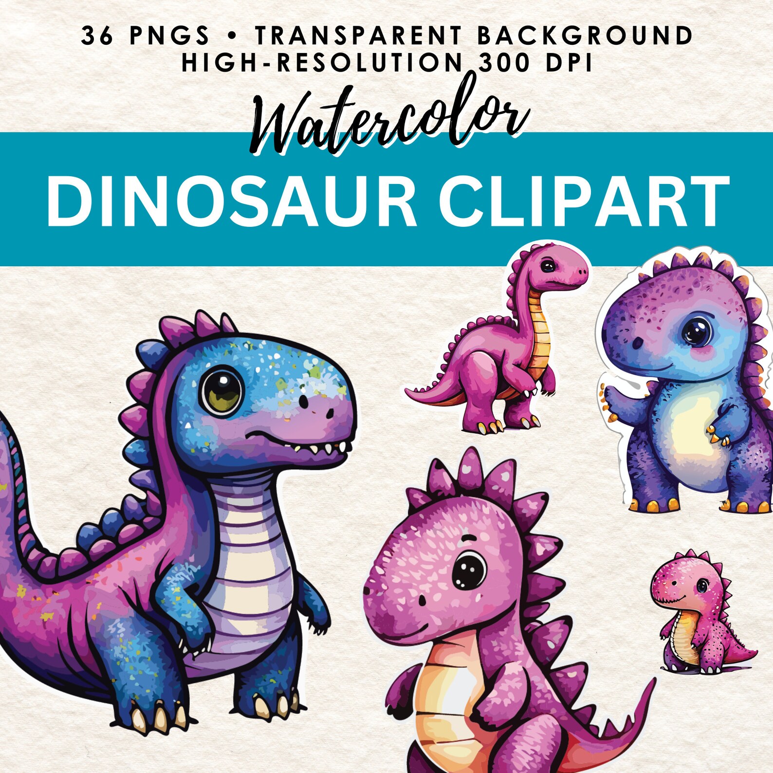 Watercolor Dinosaurs Clipart Bundle (PNG) - Etsy