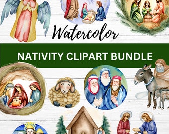 Watercolor Nativity Scene Clipart, Printable Nativity, Nativity Clipart, Christian Christmas PNG DTF