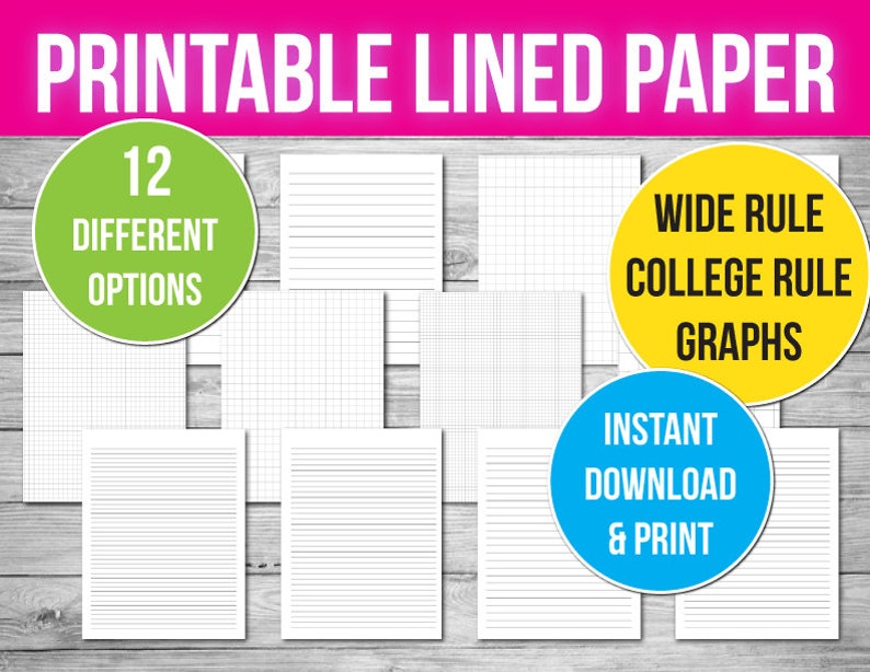 Lined Paper Printable Lined Paper Bundle PDF Wide Rule Etsy