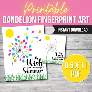 Teacher Gift Dandelion Fingerprint Art, Fingerprint Craft, Printable, Dandelion Kids Craft,  Fingerprint Craft for Kids, Teacher Gift