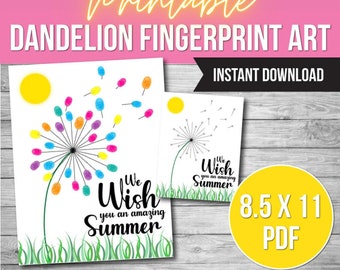 Teacher Gift Dandelion Fingerprint Art, Kids Summer Craft