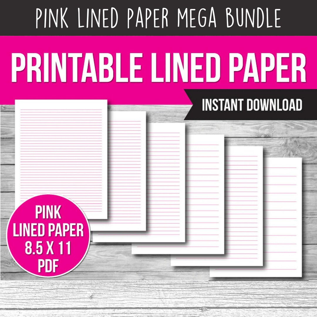Printable Lined Paper PDF, PINK Lined Paper, Wide Rule College Rule ...