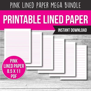 Carta a righe stampabile in formato PDF, carta a righe ROSA, carta per quaderni stampabile con righe larghe e righe universitarie