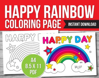 Regenbogen Malseite für Kinder: Happy Day Printable (PDF)