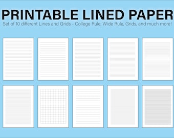 Printable Lined Paper Bundle PDF | Wide Rule Paper | College Rule Paper | Lined Paper