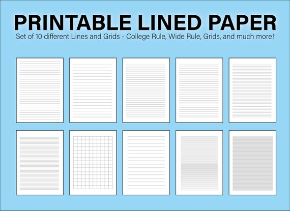 printable lined paper bundle pdf wide rule paper college etsy