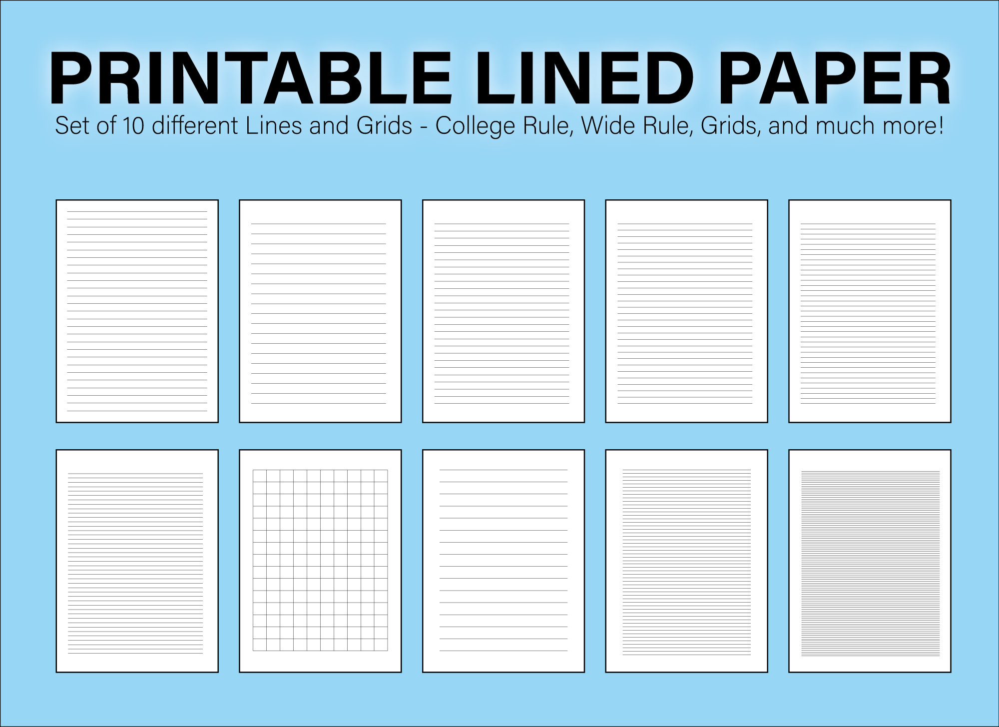 Printable Lined Paper Bundle PDF Wide Rule Paper College Etsy