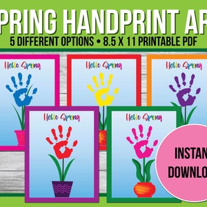 Spring Handprint Art, Printable Keepsake Art, Spring Activities Craft Gift, Digital Download, Classroom Activity, Daycare Activity