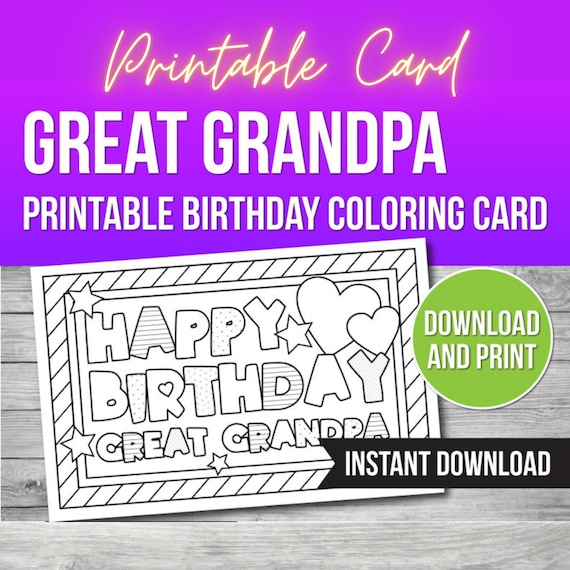 Grandpa Printable Coloring Birthday Card Free Happy Birthday Coloring