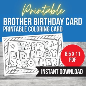 Happy Birthday Ausmalkarte für Bruder, Geschwister Geburtstagskarte zum ausdrucken, 5 Minuten Basteln, PDF Sofort-Download