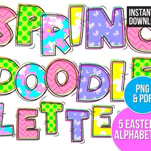 Doodle Letters Alphabet: Spring Floral PNG Clipart - Etsy