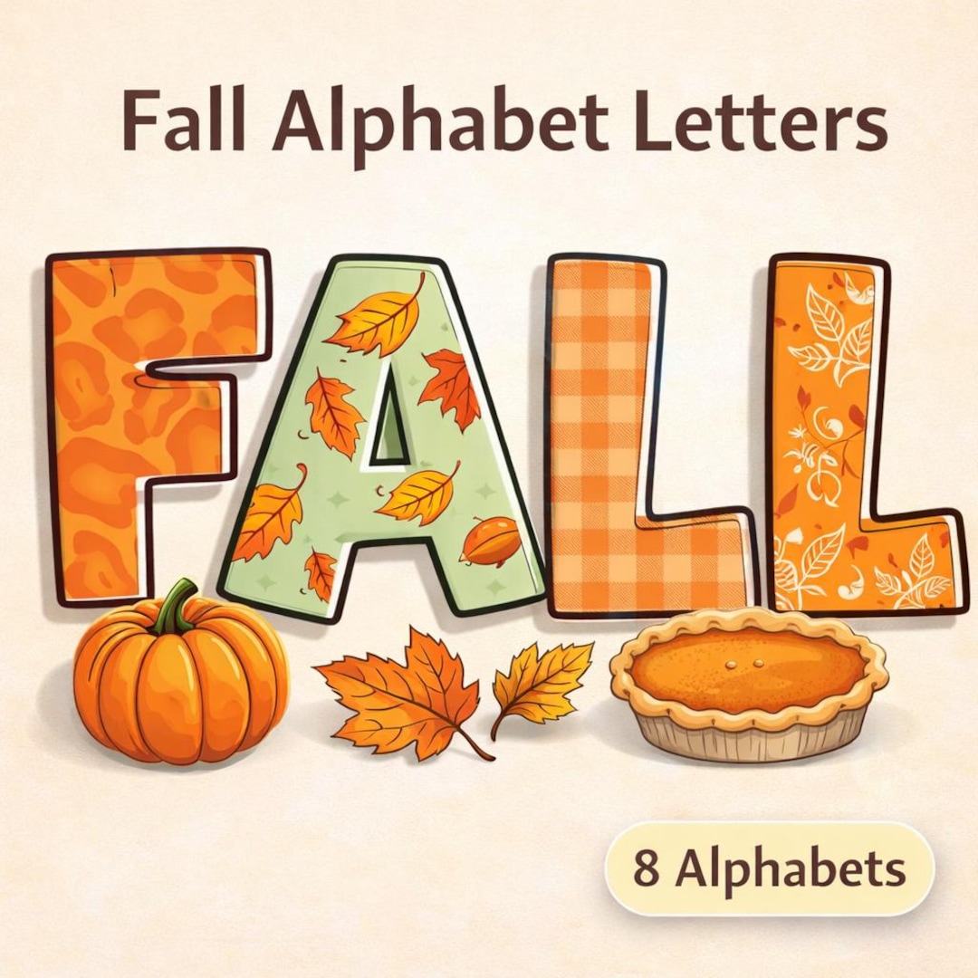 Fall Doodle Alphabet Letters PNG, Autumn Clipart Bundle (8 Alphabets ...
