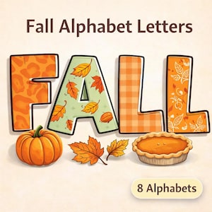 Fall Doodle Alphabet Letters PNG, Autumn Clipart Bundle (8 Alphabets)
