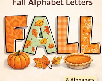 Fall Doodle Alphabet Letters PNG, Autumn Clipart Bundle (8 Alphabets)