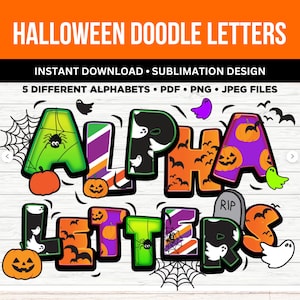 Halloween Doodle Letters Alphabet: Clip Art Font (Digital Download)