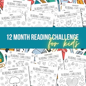 Kids Reading Challenge Coloring Tracker: 12-Month Reading Log (PDF Printable Activity