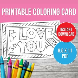 Carte Je t'aime à colorier, carte imprimable, pages à colorier faciles pour les enfants, cadeau bricolage, coloriage préscolaire