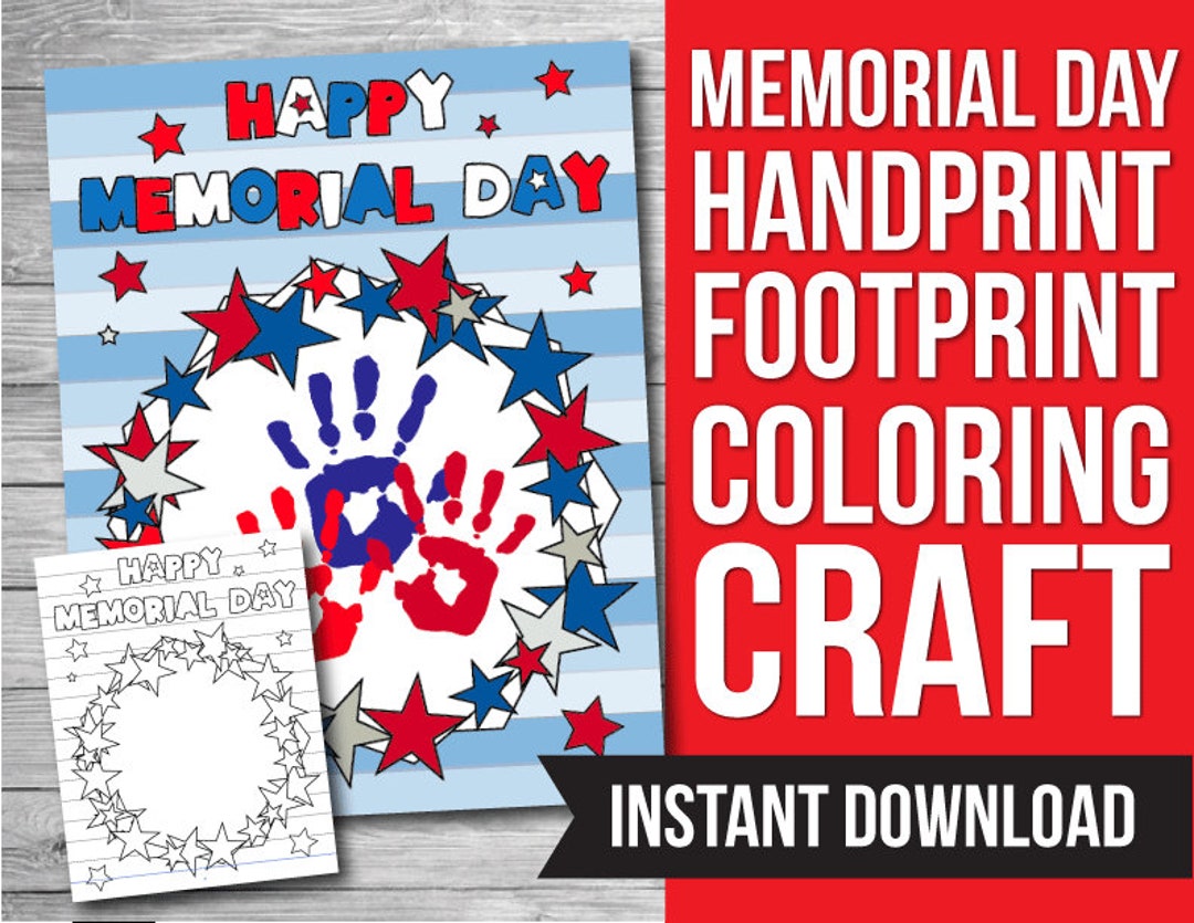 Memorial Day Handprint Craft, Printable Kids Activity, Memorial Day ...