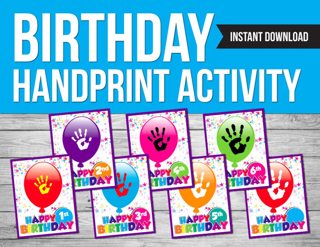 Happy Birthday Handprint Art Activity, Printable Keepsake Art, Happy