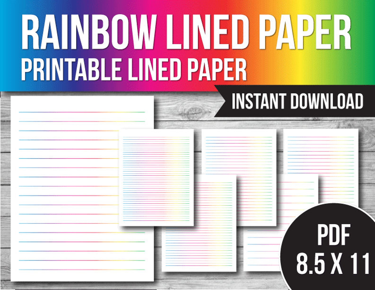 Rainbow Lined Paper Printable Lined Paper Digital Paper Etsy
