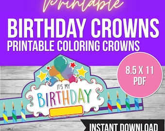 Birthday Crown, Printable Coloring Crowns, Paper Crown, Birthday Crown Kids Coloring Craft PDF