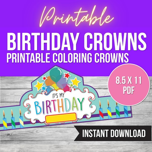 Birthday Crown, Printable Coloring Crowns, Paper Crown, Birthday Crown Kids Coloring Craft PDF