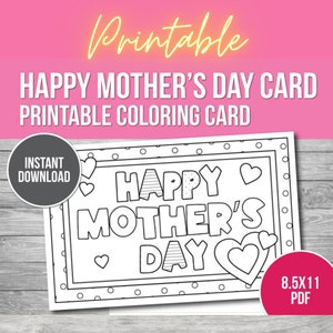 Tarjeta para colorear del Día de la Madre, Tarjeta imprimible del Día de la Madre, Tarjetas para colorear, Manualidad para jardín de infantes, Tarjeta para mamá, Día de la Madre