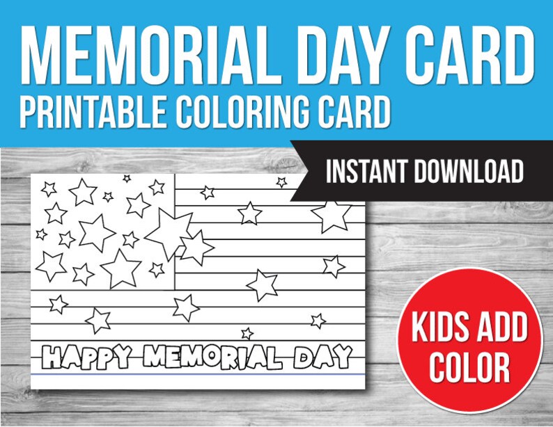 Memorial Day Printable Coloring Card Memorial Day Card for Etsy