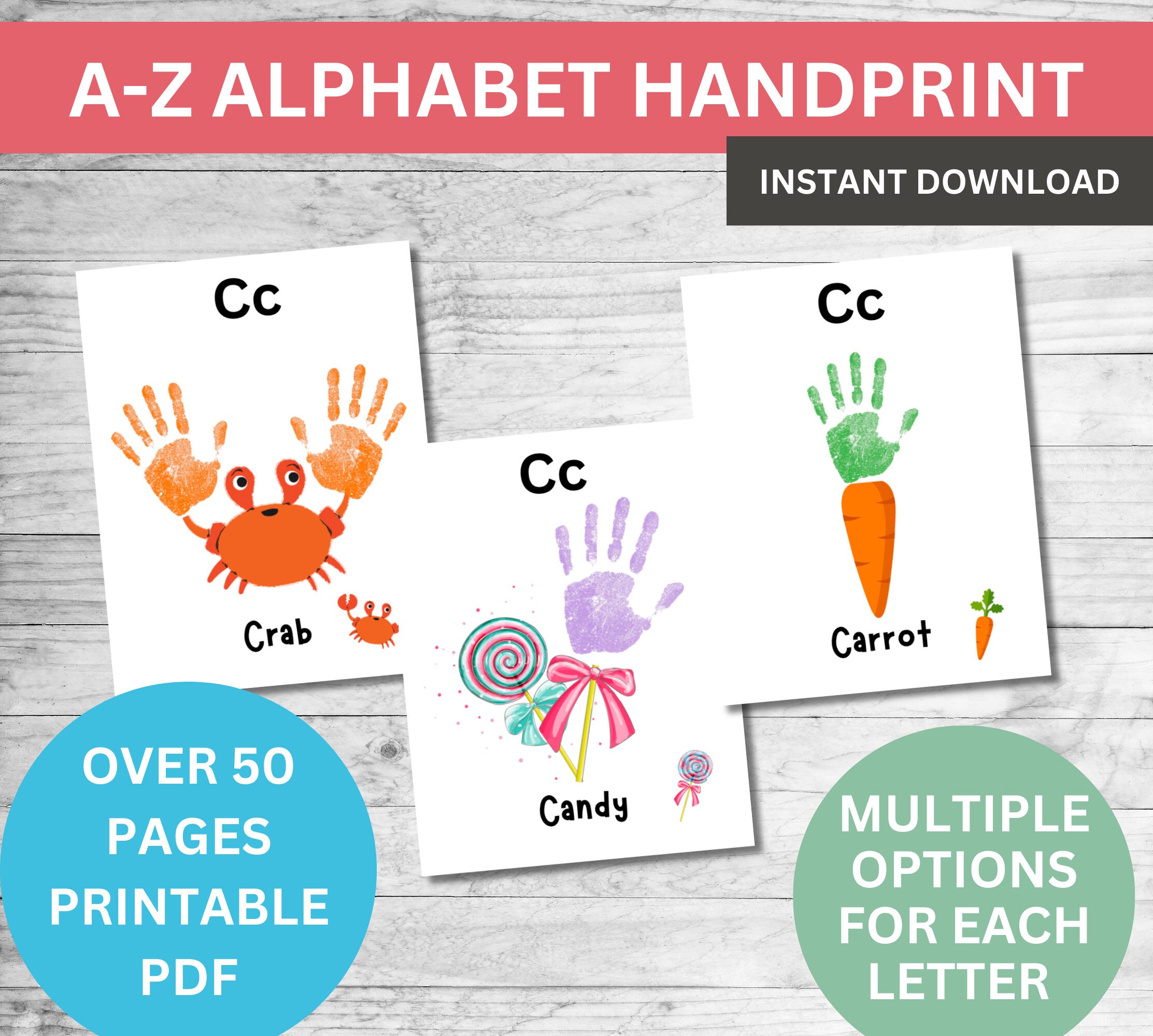 Alphabet Handprint Art Printable Craft AZ Handprint Etsy
