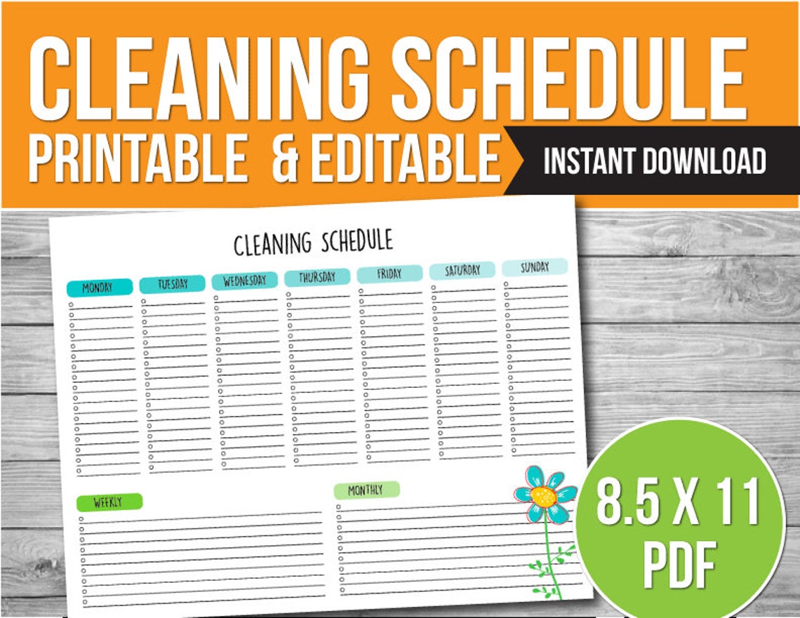 Editable Cleaning Schedule Printable Daily Weekly Cleaning - Etsy