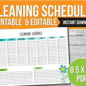 Editable Cleaning Schedule Printable Daily Weekly Cleaning - Etsy Australia