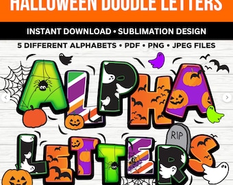 Alfabeto de letras garabateadas de Halloween: Fuente espeluznante