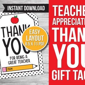Teacher Appreciation Week Printable Gift Tag, Teacher Thank You ...