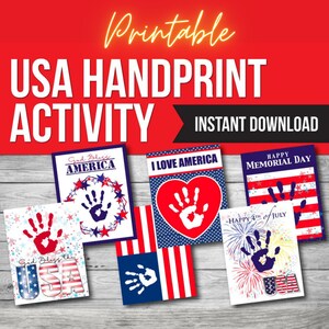 Memorial Day Handprint Art, Printable Keepsake, 4th of July Craft, Memorial Day Activity Craft Gift, USA, Patriotic Handprint Activity