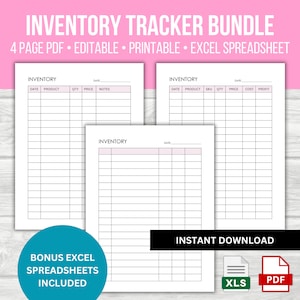 Printable Inventory Tracker: 4-Page PDF + Excel (Editable)