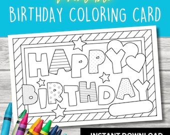 Happy Birthday Card Printable, Coloring Card, Color Your Own, Make Your Own, Handmade Card