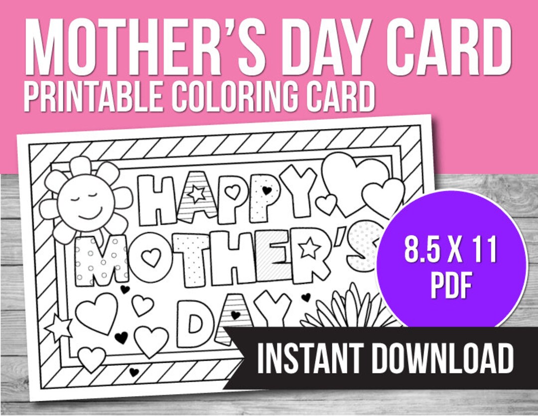 Mother's Day Printable Coloring Card Mother's Day - Etsy