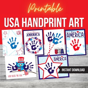 USA Handprint Art, Printable Keepsake, 4th of July Craft, Memorial Day Activity Craft, Printable PDF