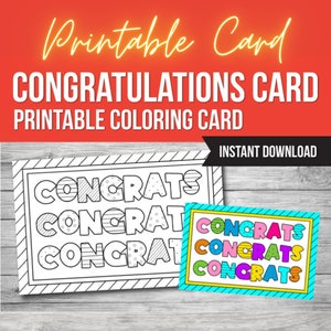 Parabéns Cartão para colorir para imprimir Crianças, Atividade para colorir Artesanato, Cartão de felicitações para imprimir PDF