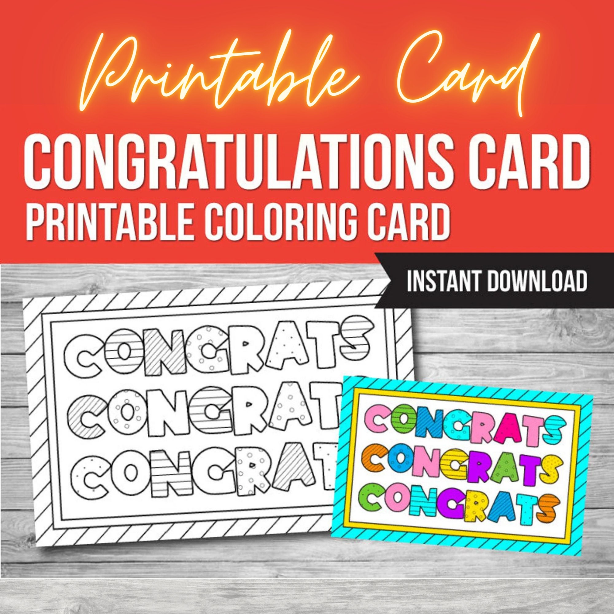 Congratulations Coloring Card for Kids: Printable Activity (PDF) - Etsy